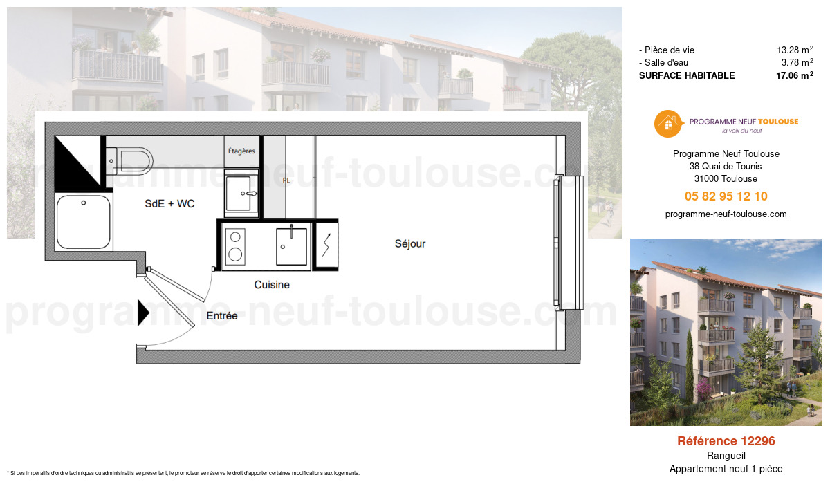 Plan pour un Appartement neuf de  17.06m² à
					Rangueil