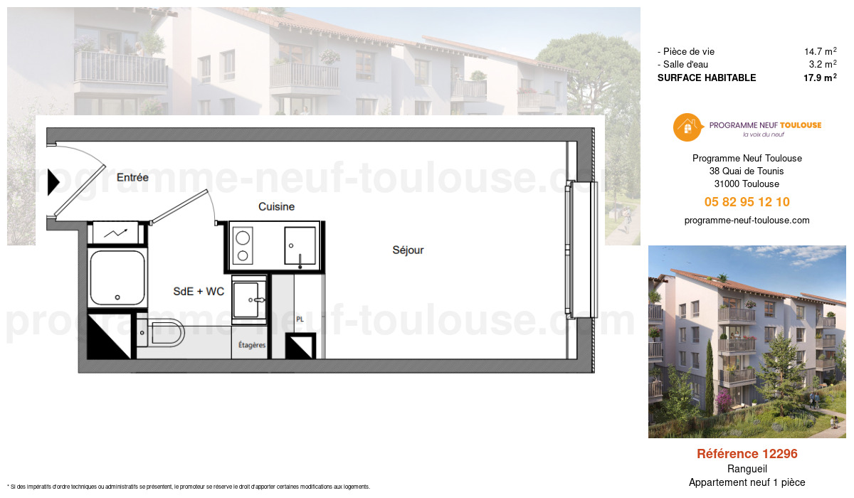 Plan pour un Appartement neuf de  17.9m² à
					Rangueil