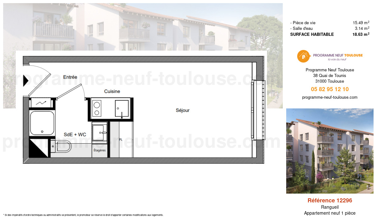 Plan pour un Appartement neuf de  18.63m² à
					Rangueil