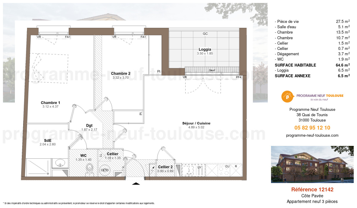 Plan pour un Appartement neuf de  64.6m² à
					Côte Pavée