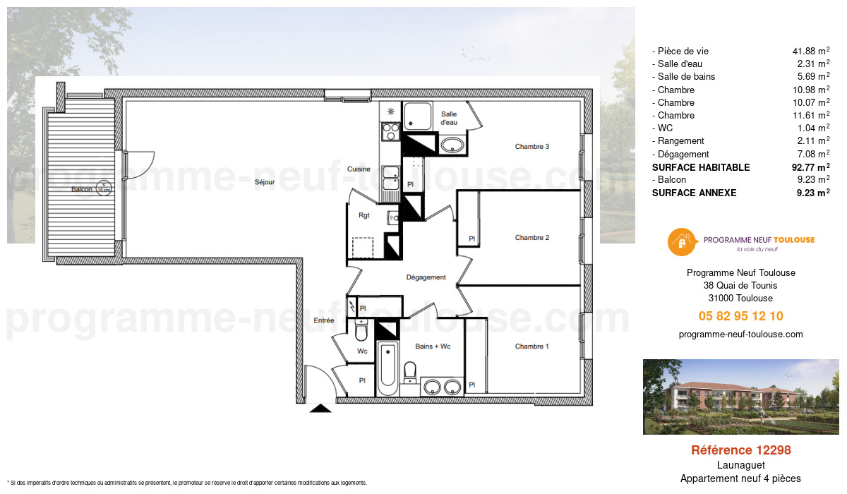 Plan pour un Appartement neuf de  92.77m² à
					Launaguet