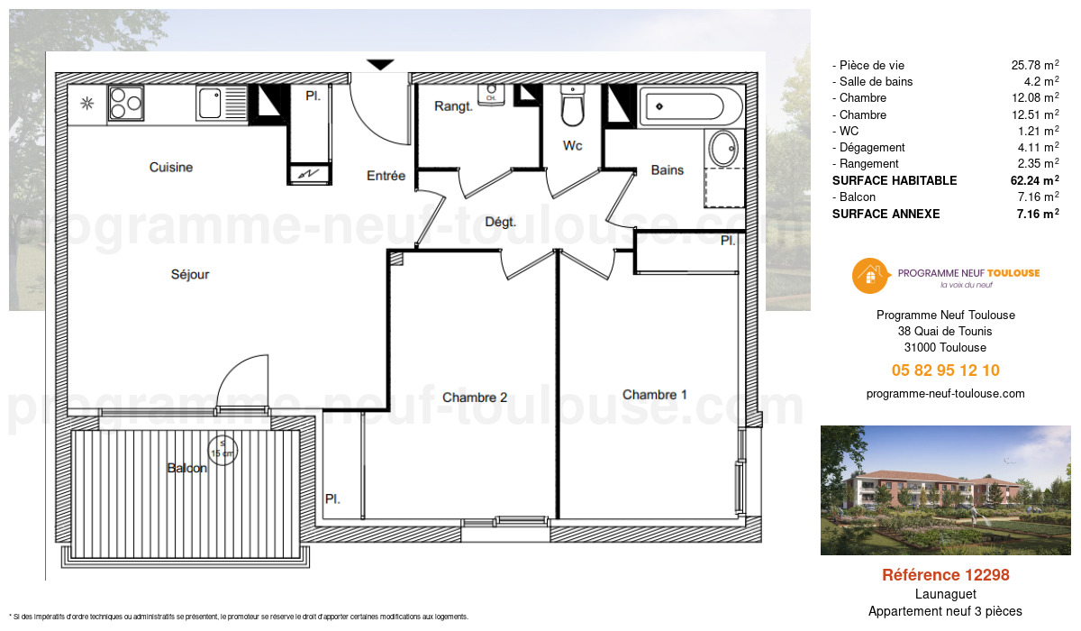 Plan pour un Appartement neuf de  62.24m² à
					Launaguet