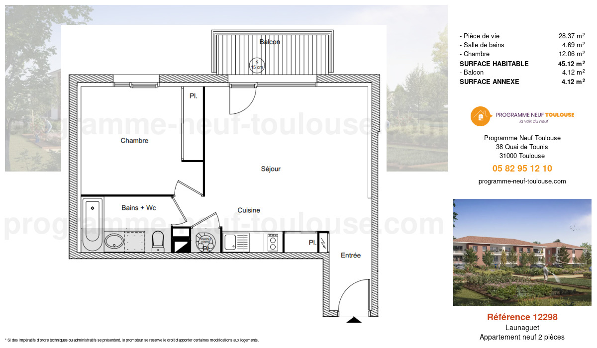 Plan pour un Appartement neuf de  45.12m² à
					Launaguet