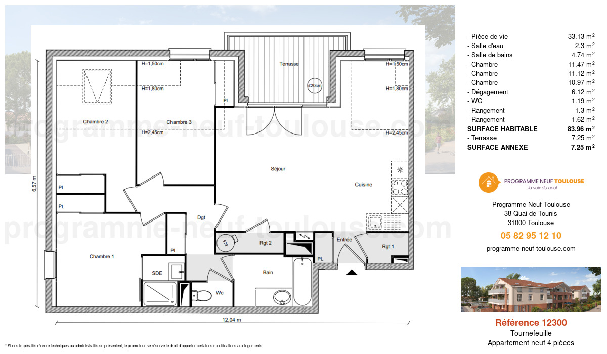Plan pour un Appartement neuf de  83.96m² à
					Tournefeuille