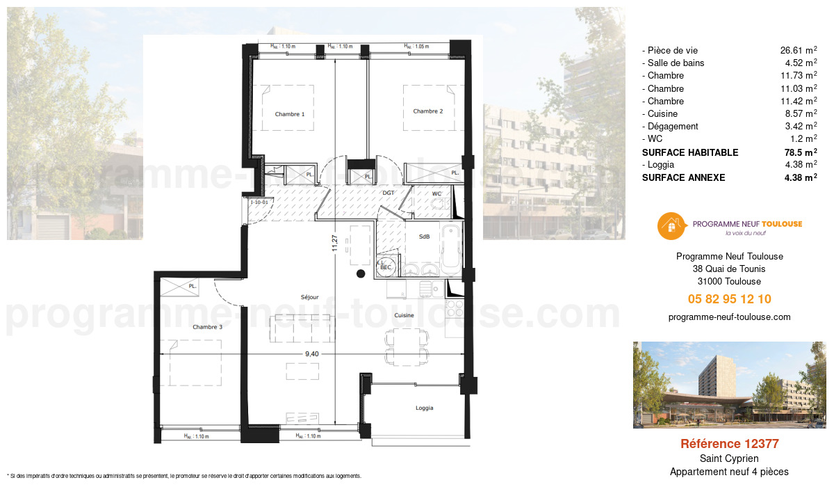 Plan pour un Appartement neuf de  78.5m² à
					Saint Cyprien