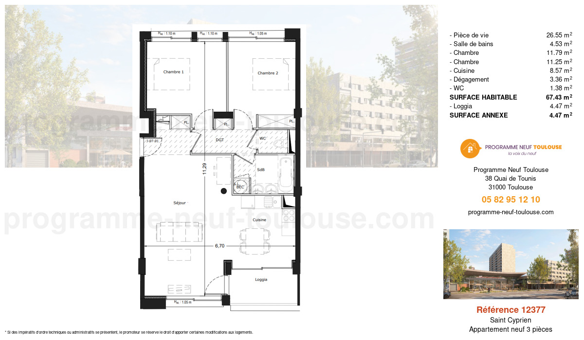 Plan pour un Appartement neuf de  67.43m² à
					Saint Cyprien