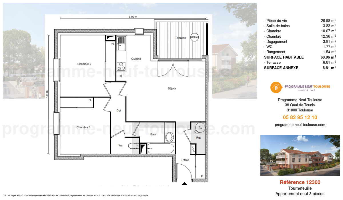 Plan pour un Appartement neuf de  60.96m² à
					Tournefeuille