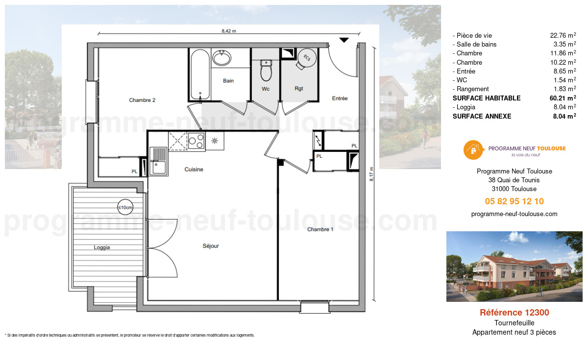Plan pour un Appartement neuf de  60.21m² à
					Tournefeuille