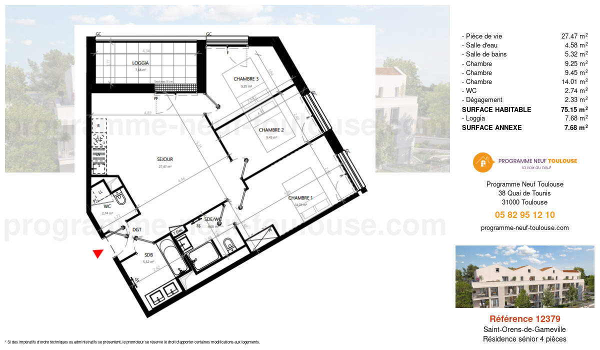 Plan pour un Résidence sénior de  75.15m² à
					Saint-Orens-de-Gameville