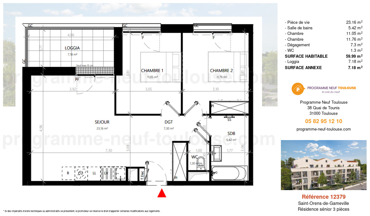 Plan pour un Résidence sénior de  59.98m² à
					Saint-Orens-de-Gameville