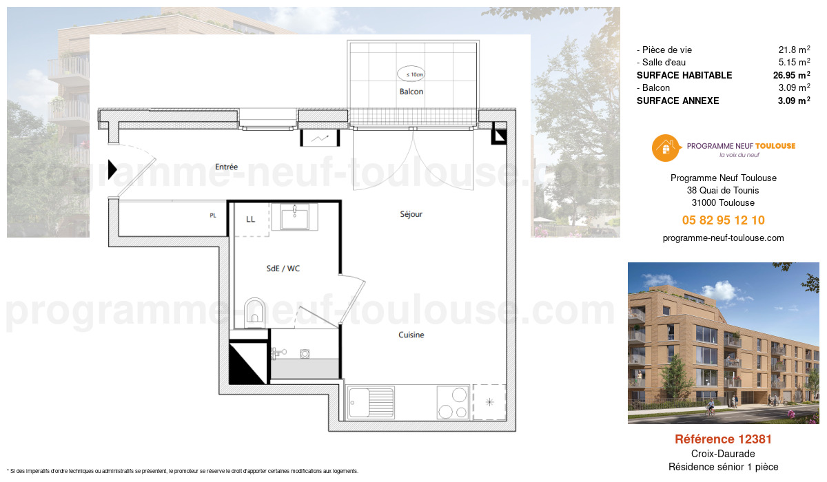 Plan pour un Résidence sénior de  26.95m² à
					Croix-Daurade