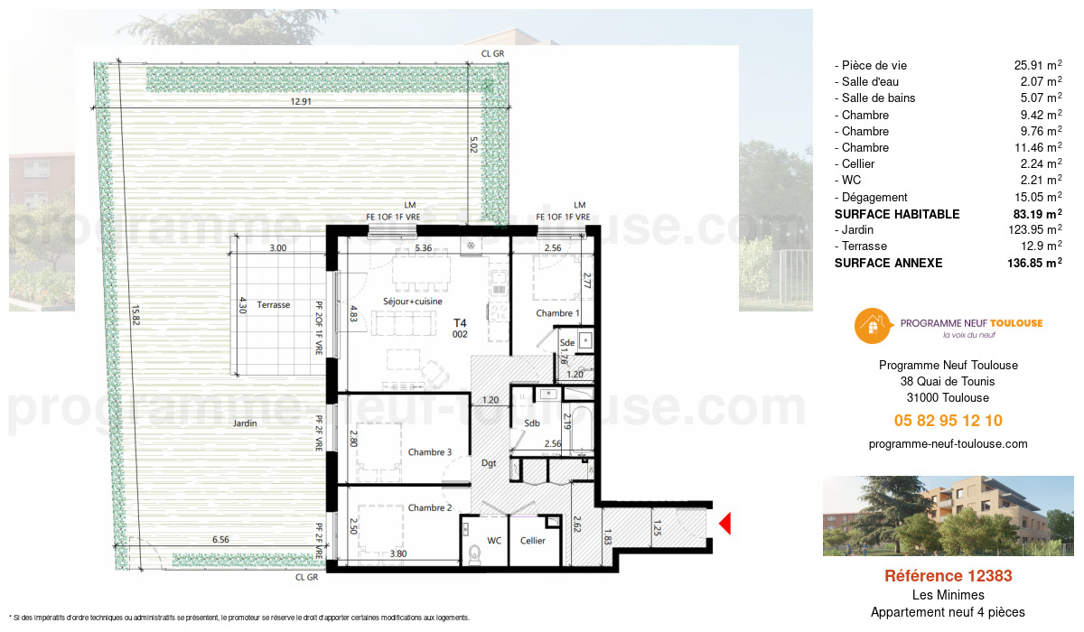 Plan pour un Appartement neuf de  83.17m² à
					Les Minimes
