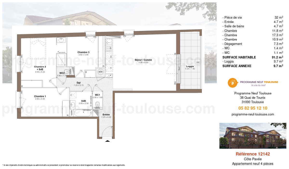 Plan pour un Appartement neuf de  91.2m² à
					Côte Pavée
