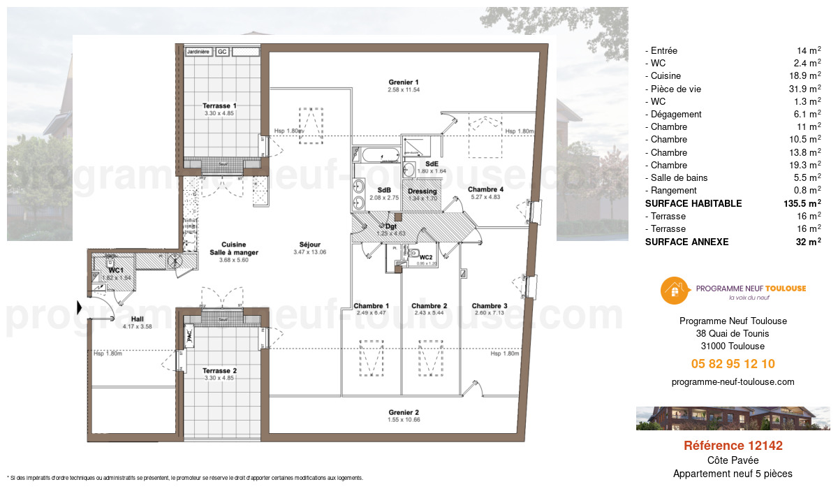 Plan pour un Appartement neuf de  135.5m² à
					Côte Pavée
