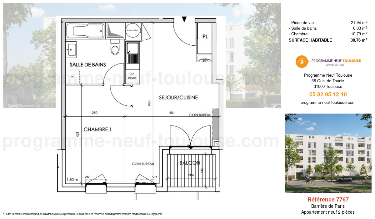 Plan pour un Appartement neuf de  38.76m² à
					Barrière de Paris