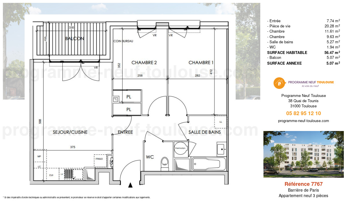 Plan pour un Appartement neuf de  56.46m² à
					Barrière de Paris