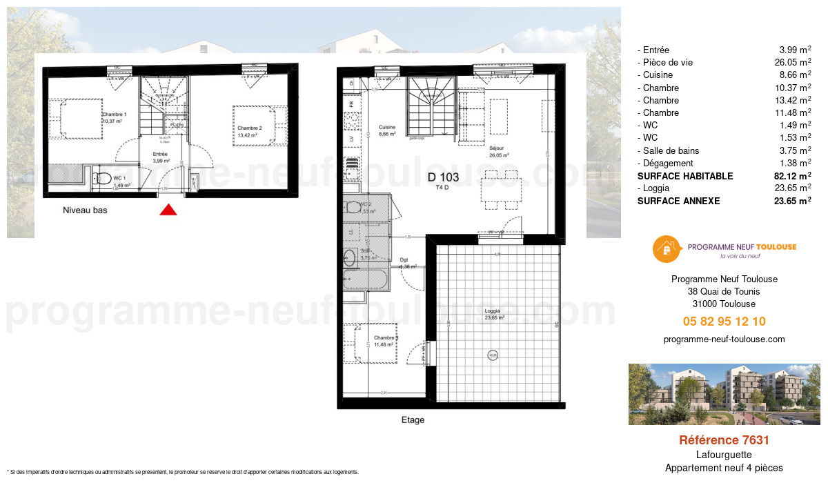 Plan pour un Appartement neuf de  82.12m² à
					Lafourguette