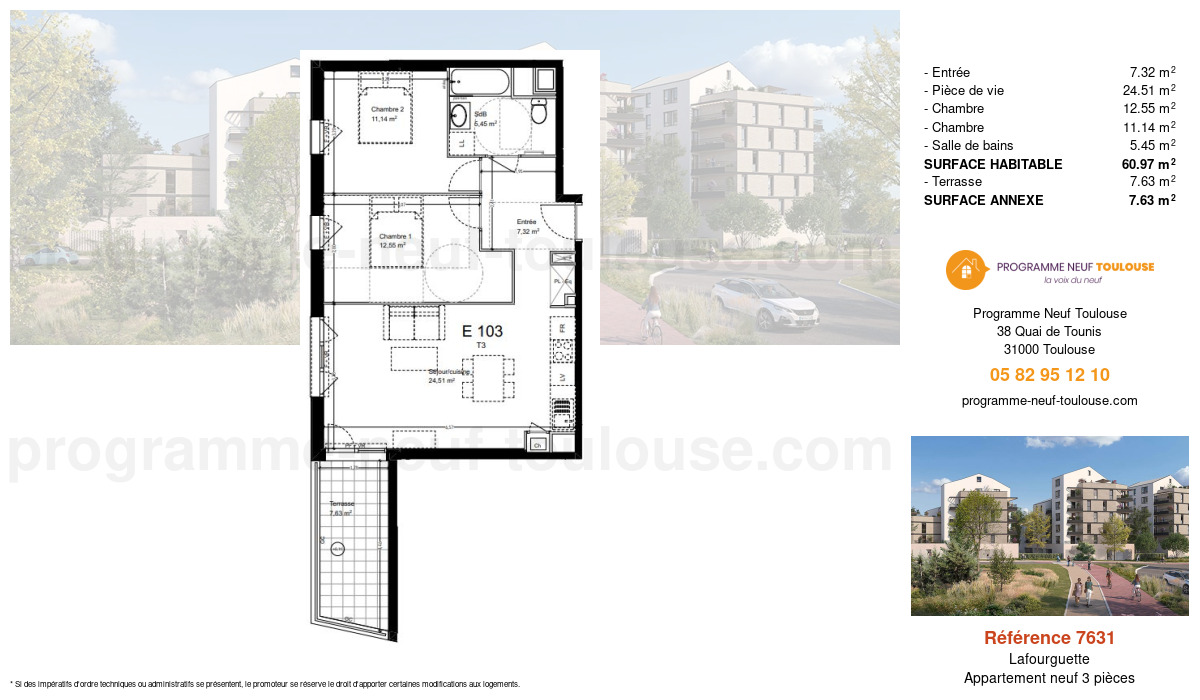Plan pour un Appartement neuf de  60.97m² à
					Lafourguette
