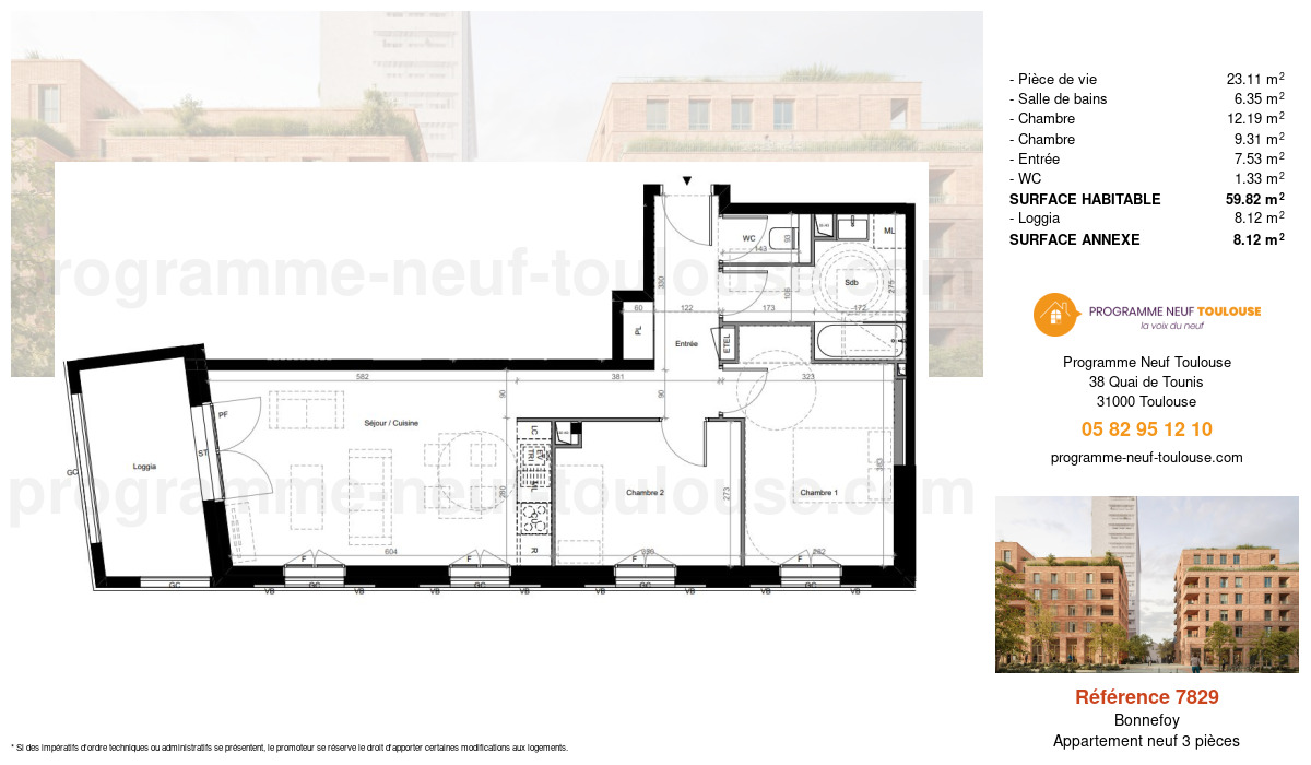 Plan pour un Appartement neuf de  59.82m² à
					Bonnefoy