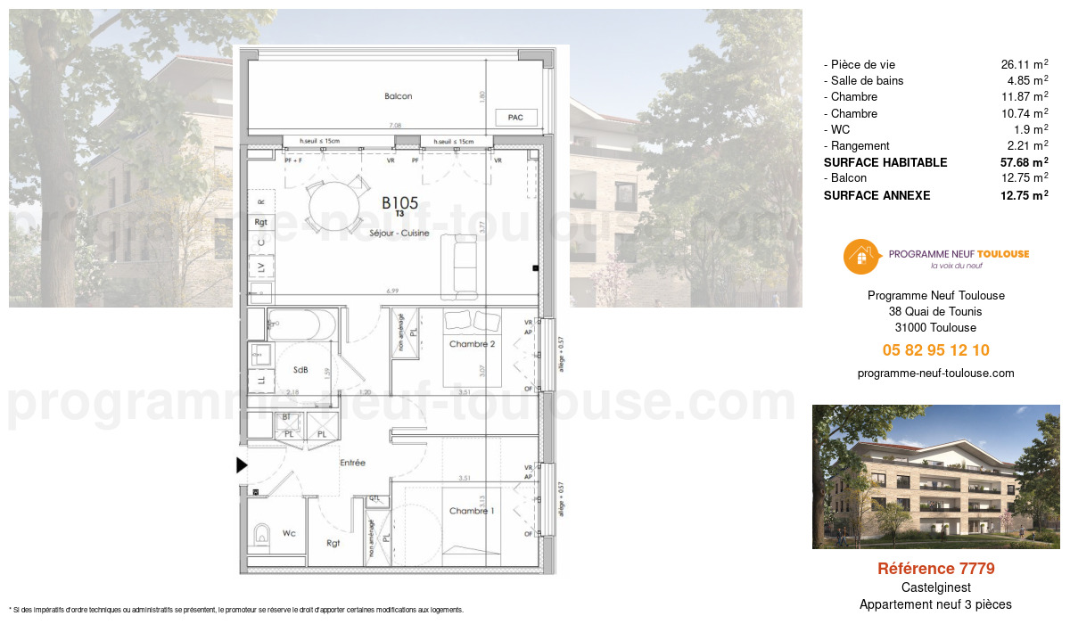 Plan pour un Appartement neuf de  67.13m² à
					Castelginest