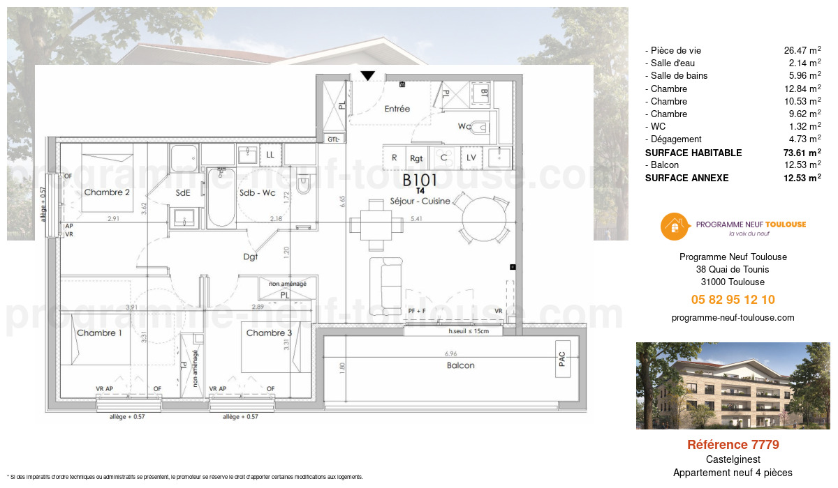 Plan pour un Appartement neuf de  80.02m² à
					Castelginest