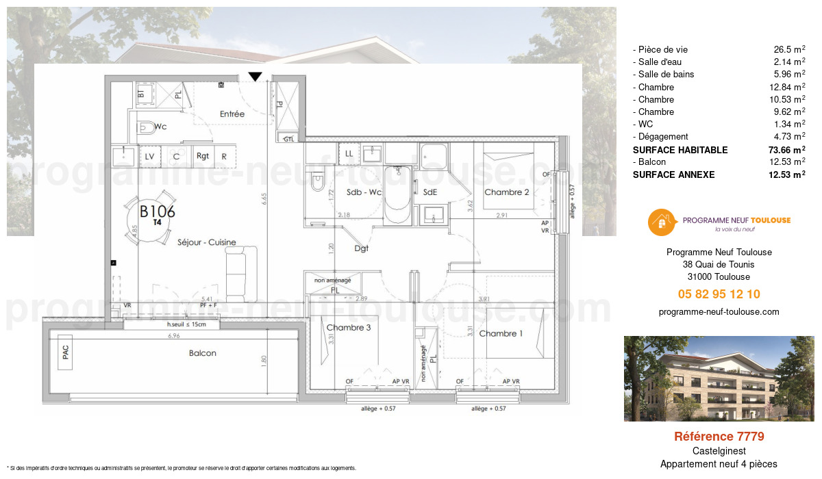 Plan pour un Appartement neuf de  80.08m² à
					Castelginest