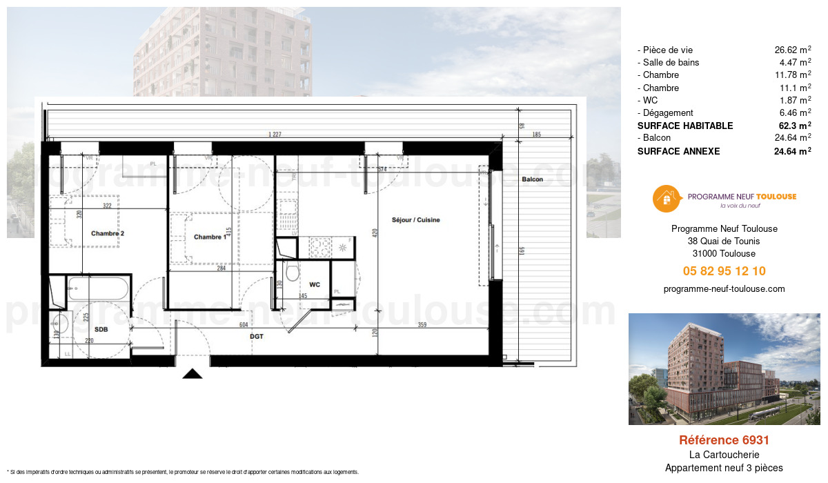 Plan pour un Appartement neuf de  62.32m² à
					La Cartoucherie