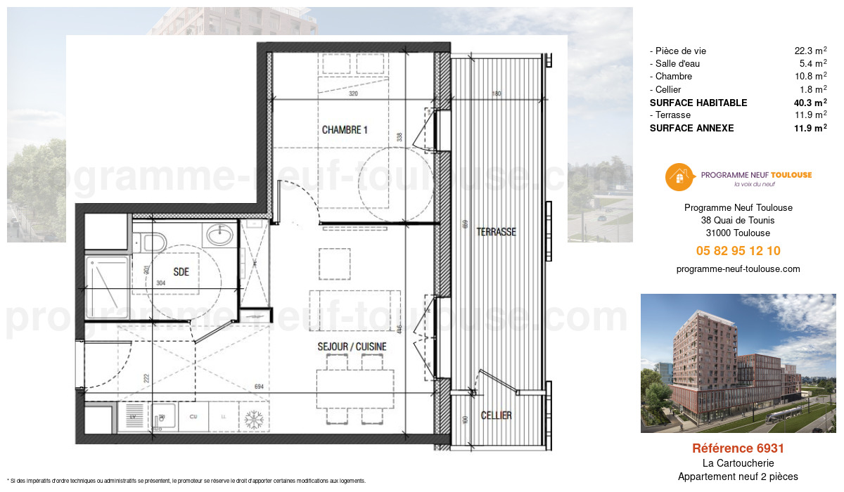 Plan pour un Appartement neuf de  38.6m² à
					La Cartoucherie