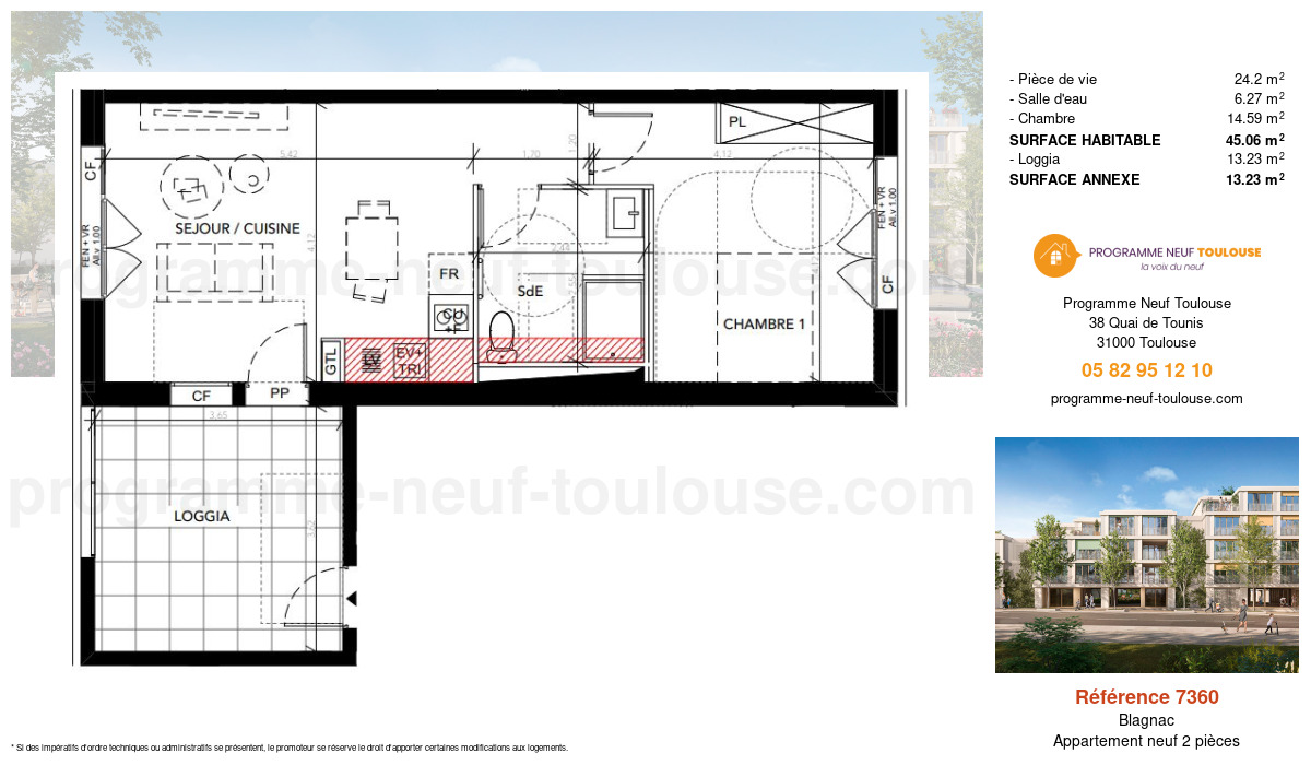 Plan pour un Appartement neuf de  45.08m² à
					Blagnac