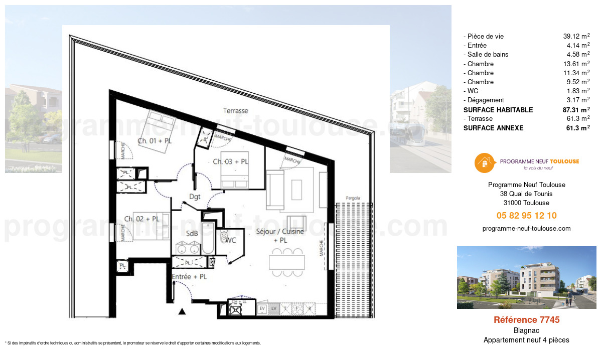 Plan pour un Appartement neuf de  87.31m² à
					Blagnac