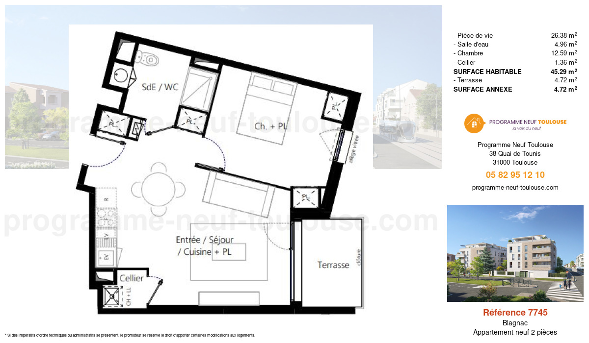 Plan pour un Appartement neuf de  45.29m² à
					Blagnac