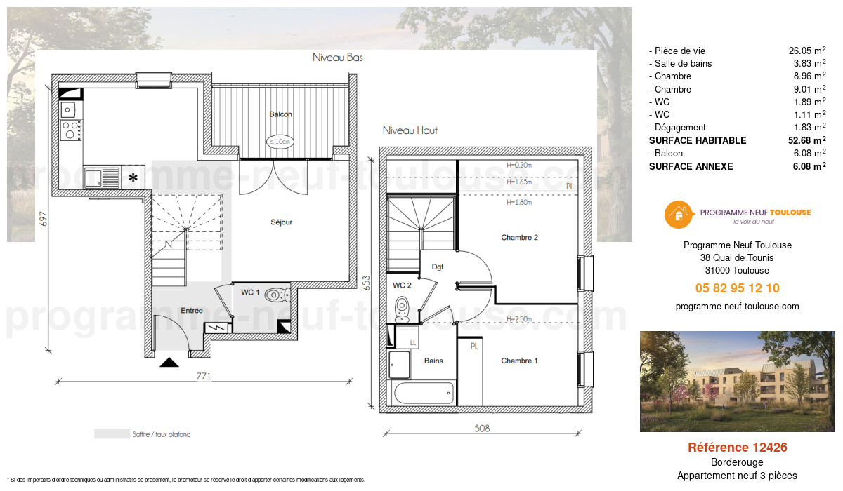 Plan pour un Appartement neuf de  52.68m² à
					Borderouge