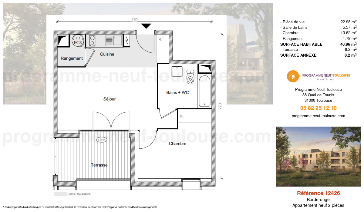 Plan pour un Appartement neuf de  40.96m² à
					Borderouge