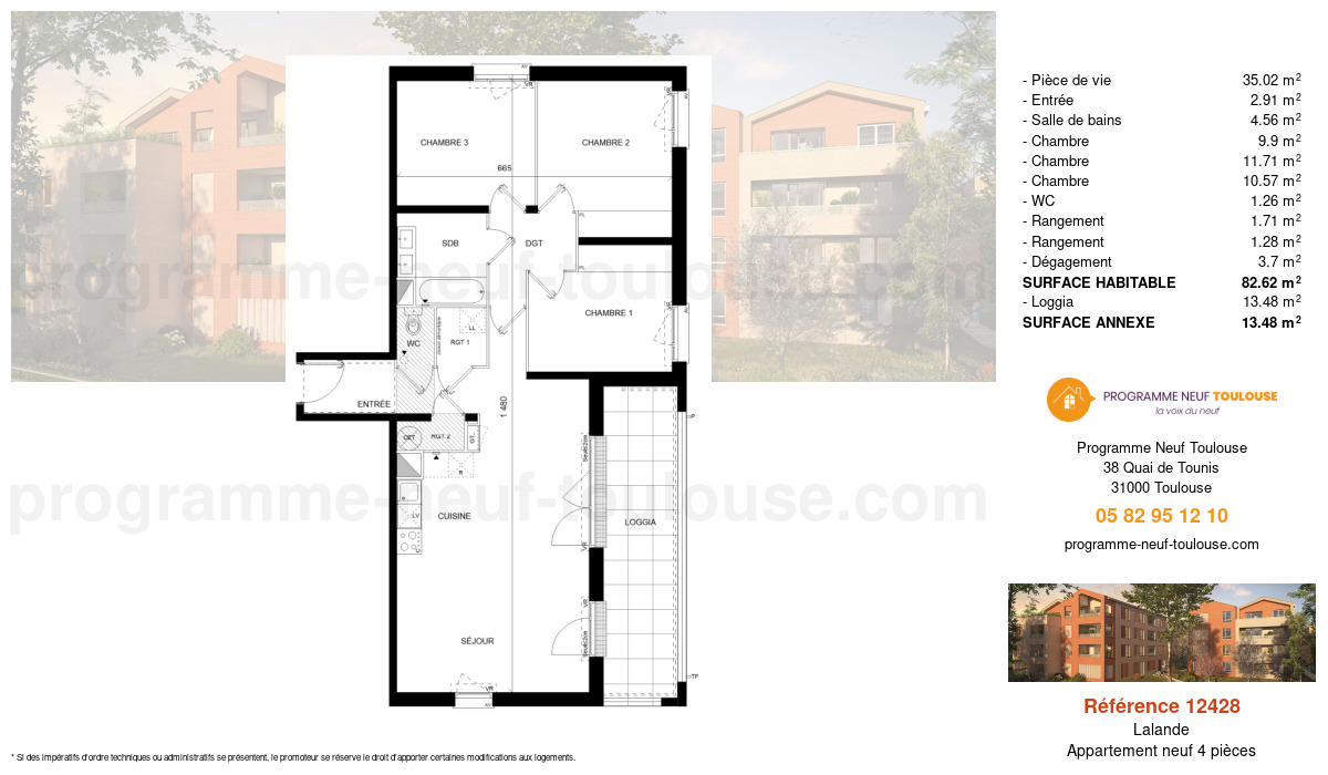 Plan pour un Appartement neuf de  82.62m² à
					Lalande