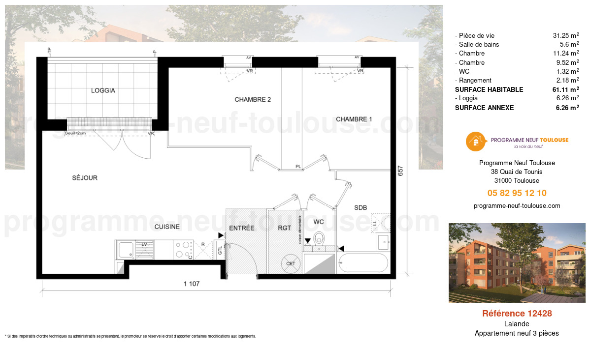 Plan pour un Appartement neuf de  61.11m² à
					Lalande
