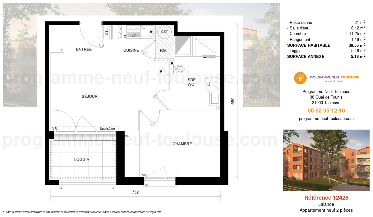 Plan pour un Appartement neuf de  39.55m² à
					Lalande