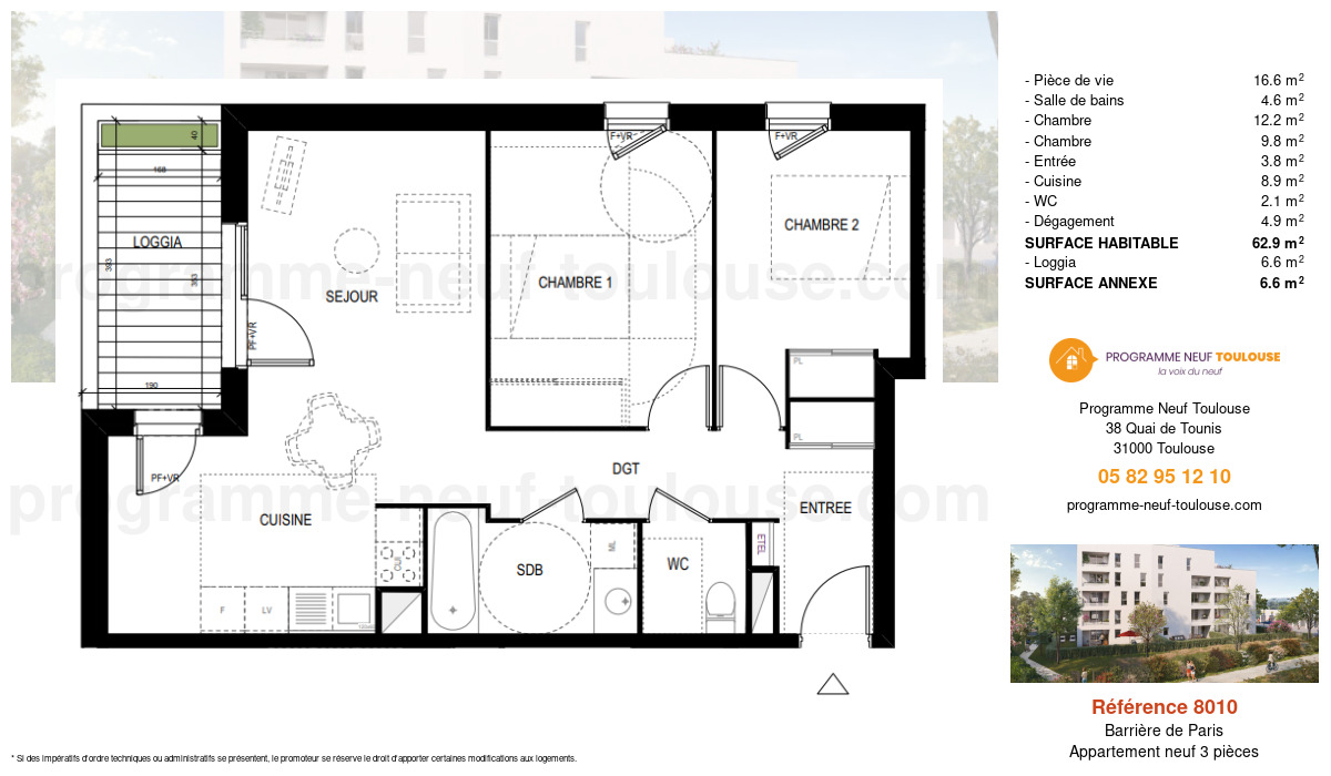 Plan pour un Appartement neuf de  62.9m² à
					Barrière de Paris