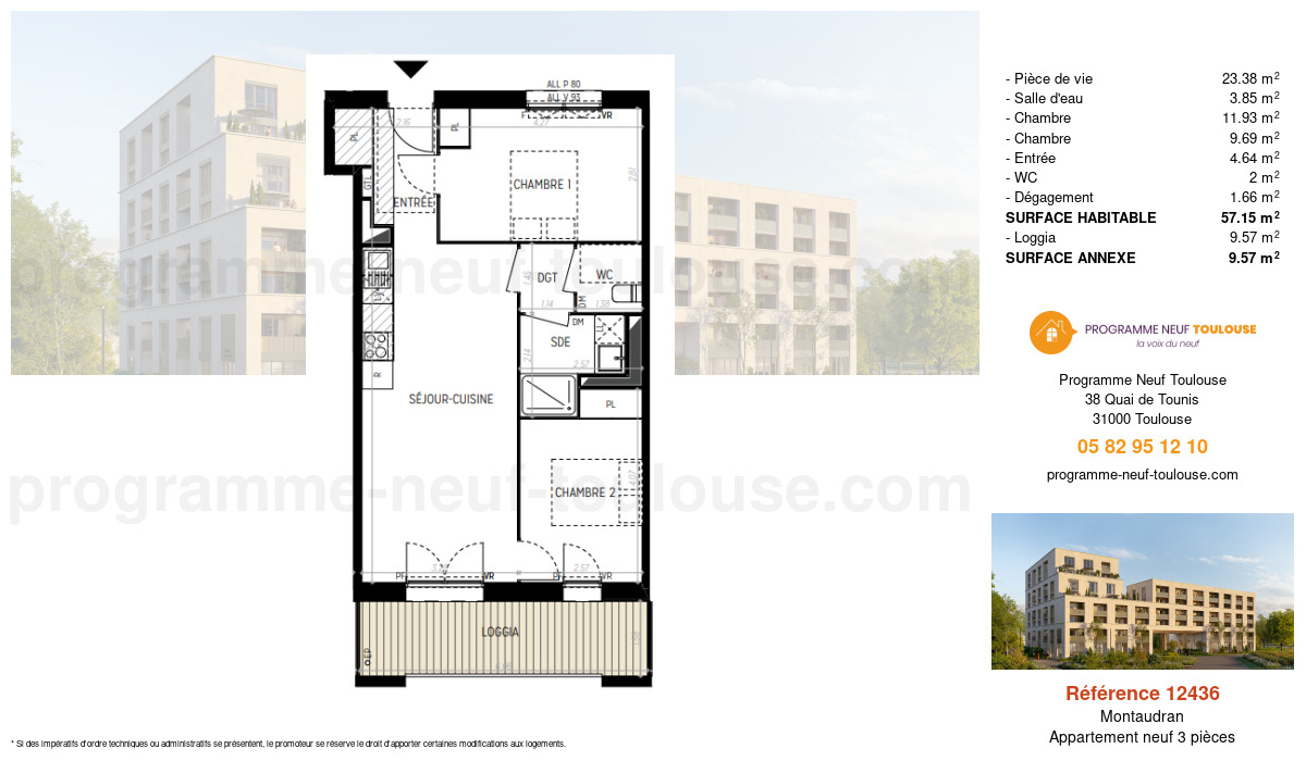 Plan pour un Appartement neuf de  57.15m² à
					Montaudran