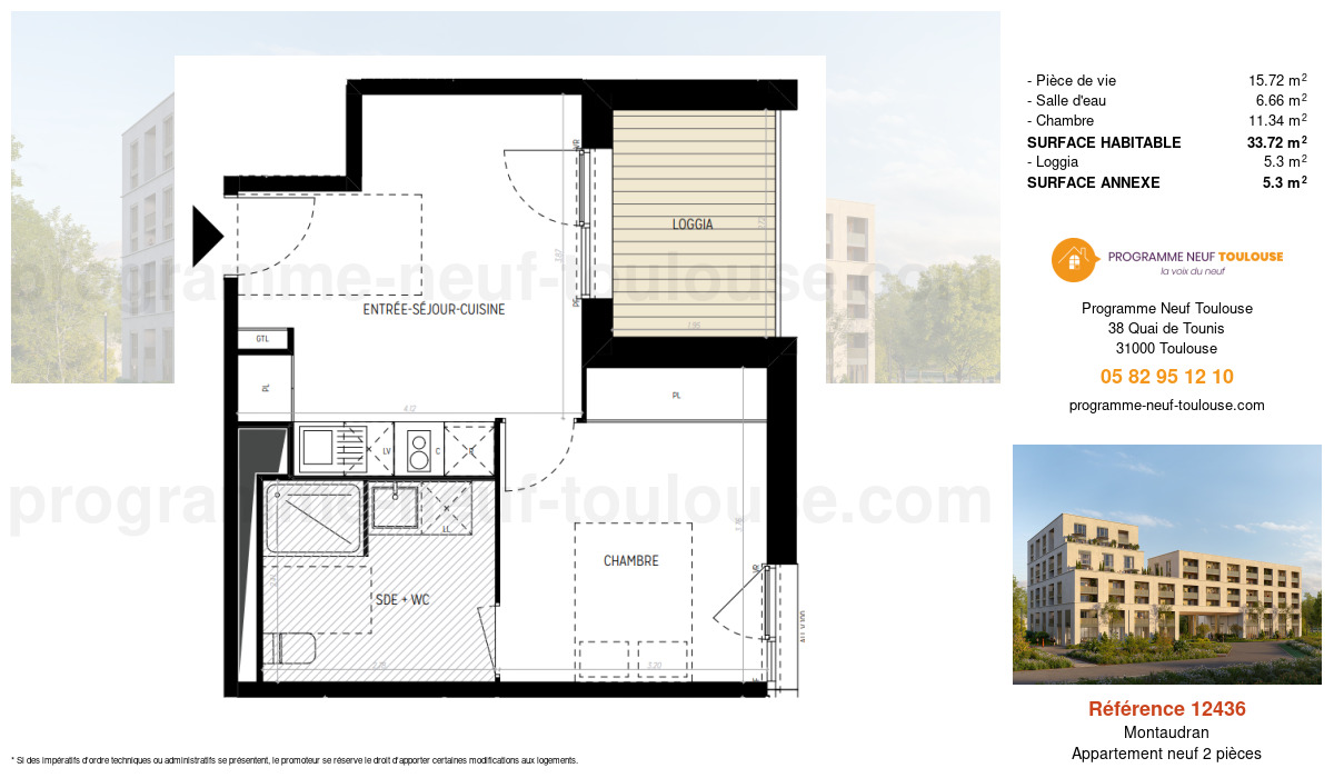 Plan pour un Appartement neuf de  33.72m² à
					Montaudran