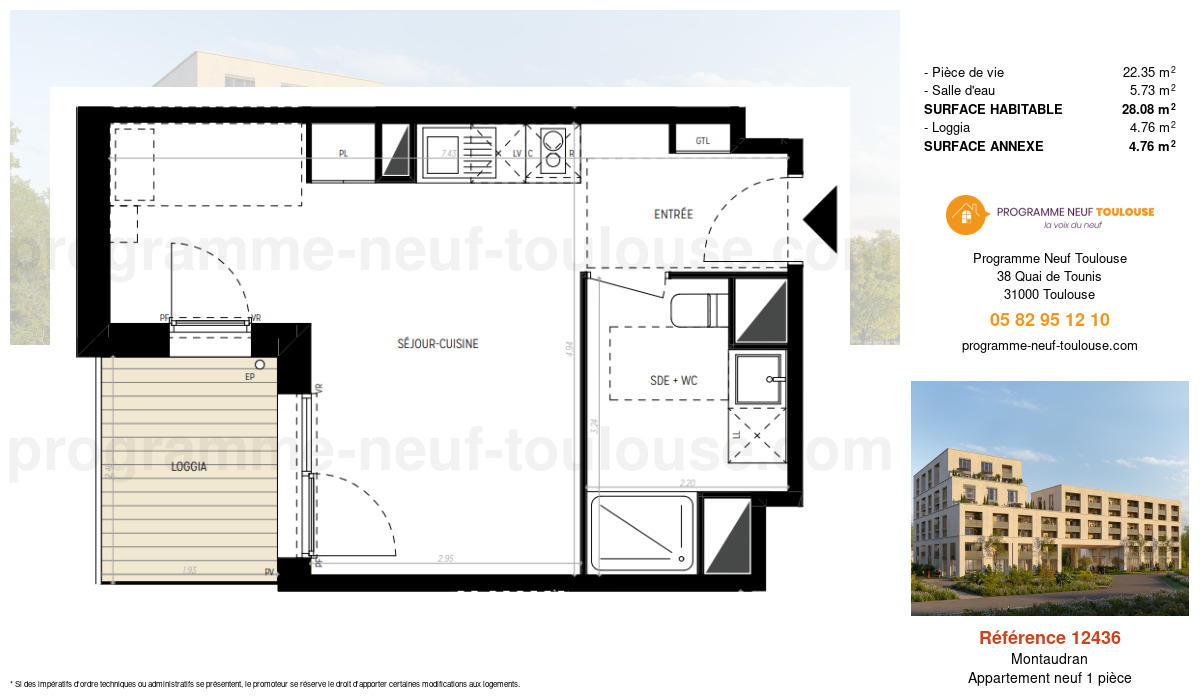 Plan pour un Appartement neuf de  28.08m² à
					Montaudran