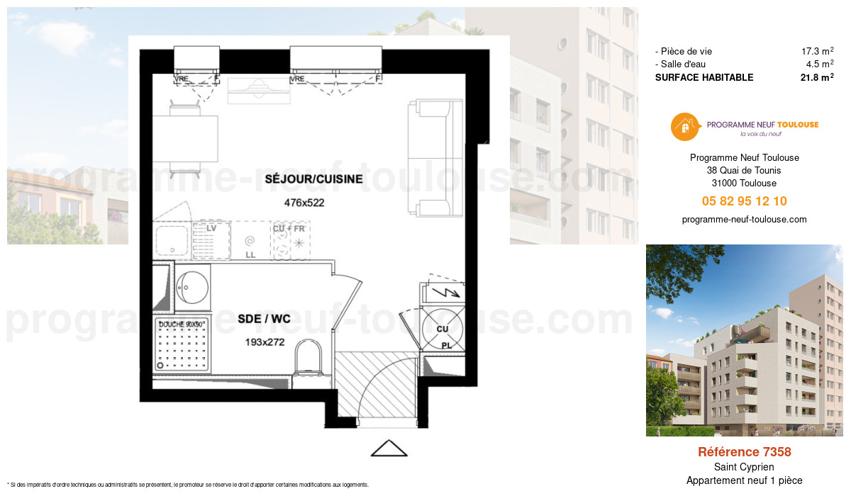 Plan pour un Appartement neuf de  21.8m² à
					Saint Cyprien