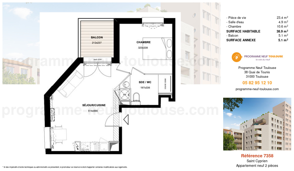 Plan pour un Appartement neuf de  38.9m² à
					Saint Cyprien