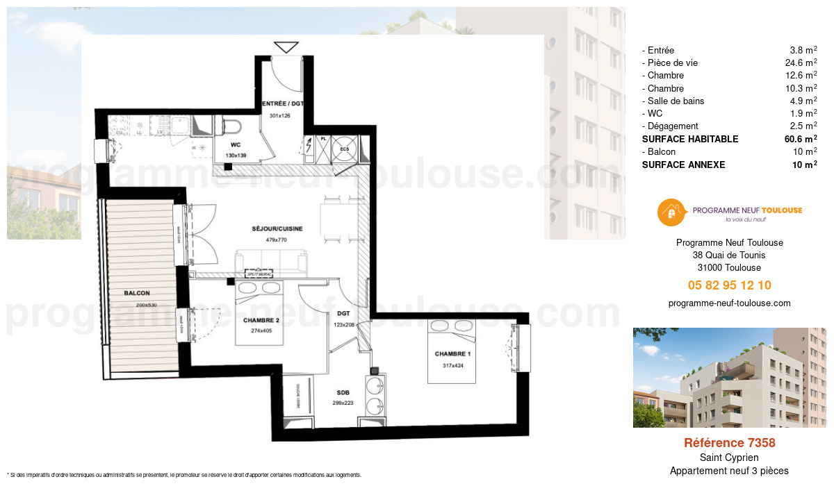 Plan pour un Appartement neuf de  60.6m² à
					Saint Cyprien
