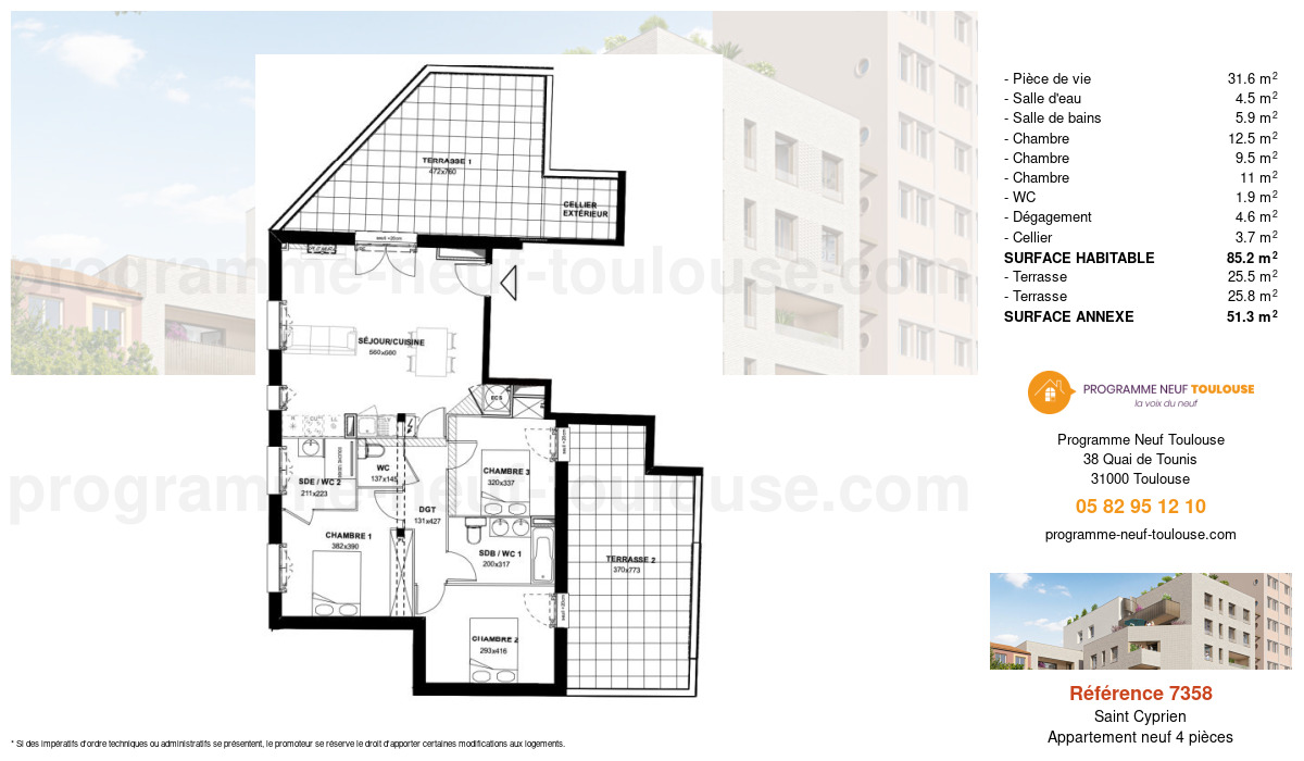 Plan pour un Appartement neuf de  81.5m² à
					Saint Cyprien