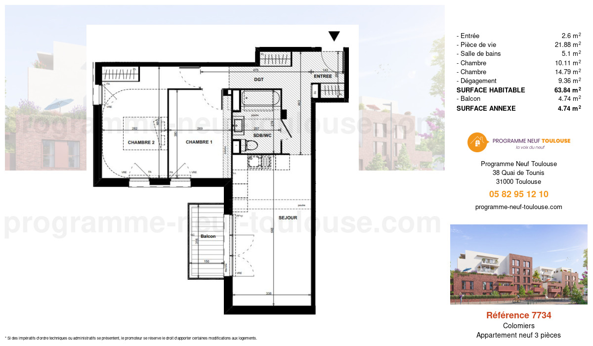 Plan pour un Appartement neuf de  63.84m² à
					Colomiers