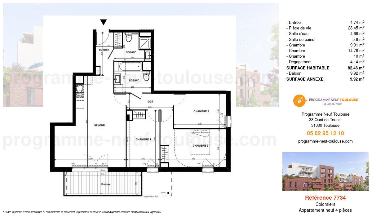 Plan pour un Appartement neuf de  82.46m² à
					Colomiers