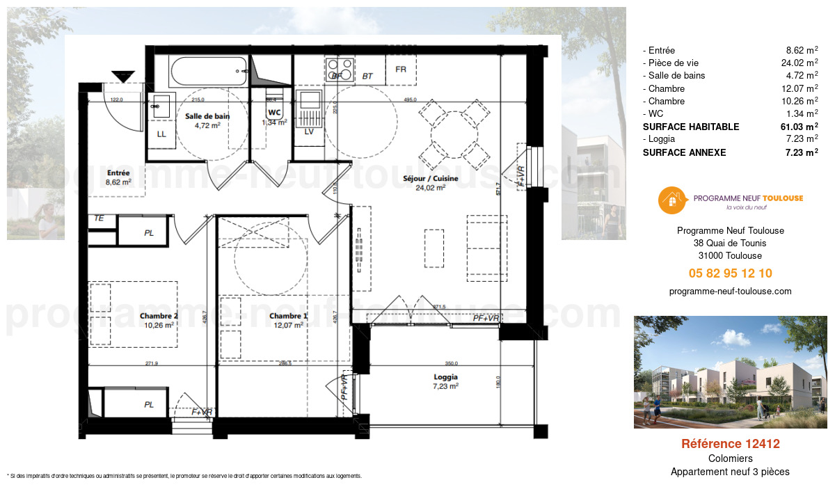 Plan pour un Appartement neuf de  61.03m² à
					Colomiers