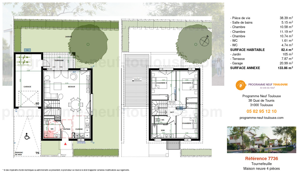 Plan pour un Maison neuve de  85.4m² à
					Tournefeuille