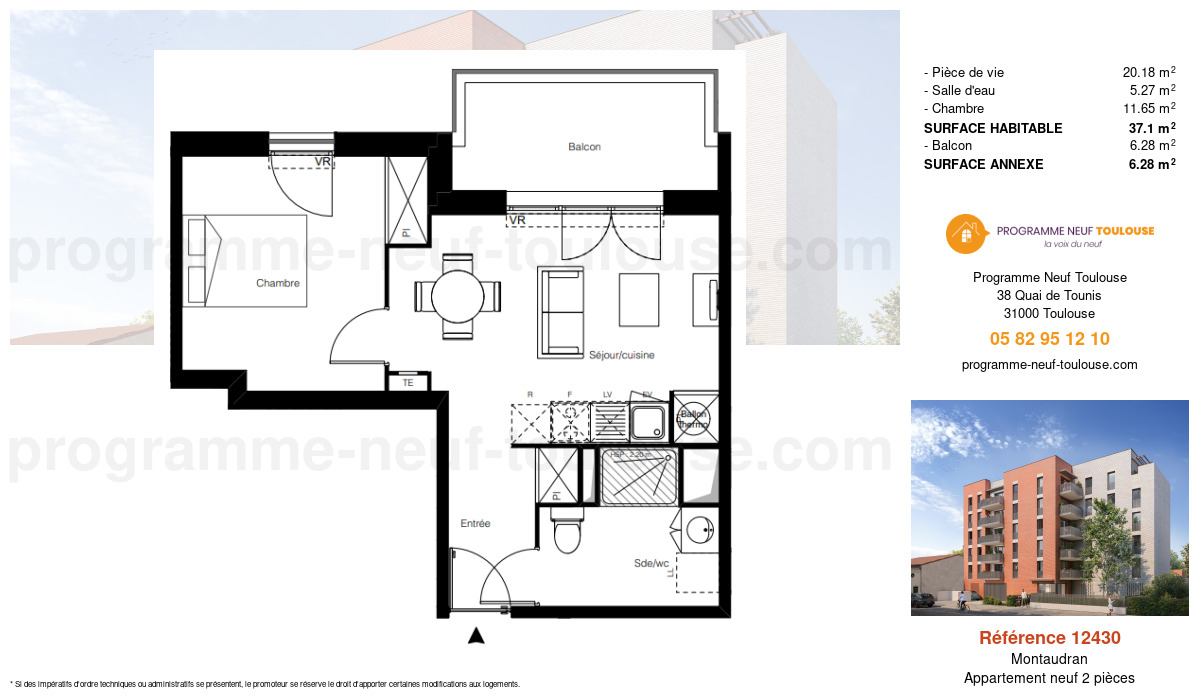 Plan pour un Appartement neuf de  37.1m² à
					Montaudran