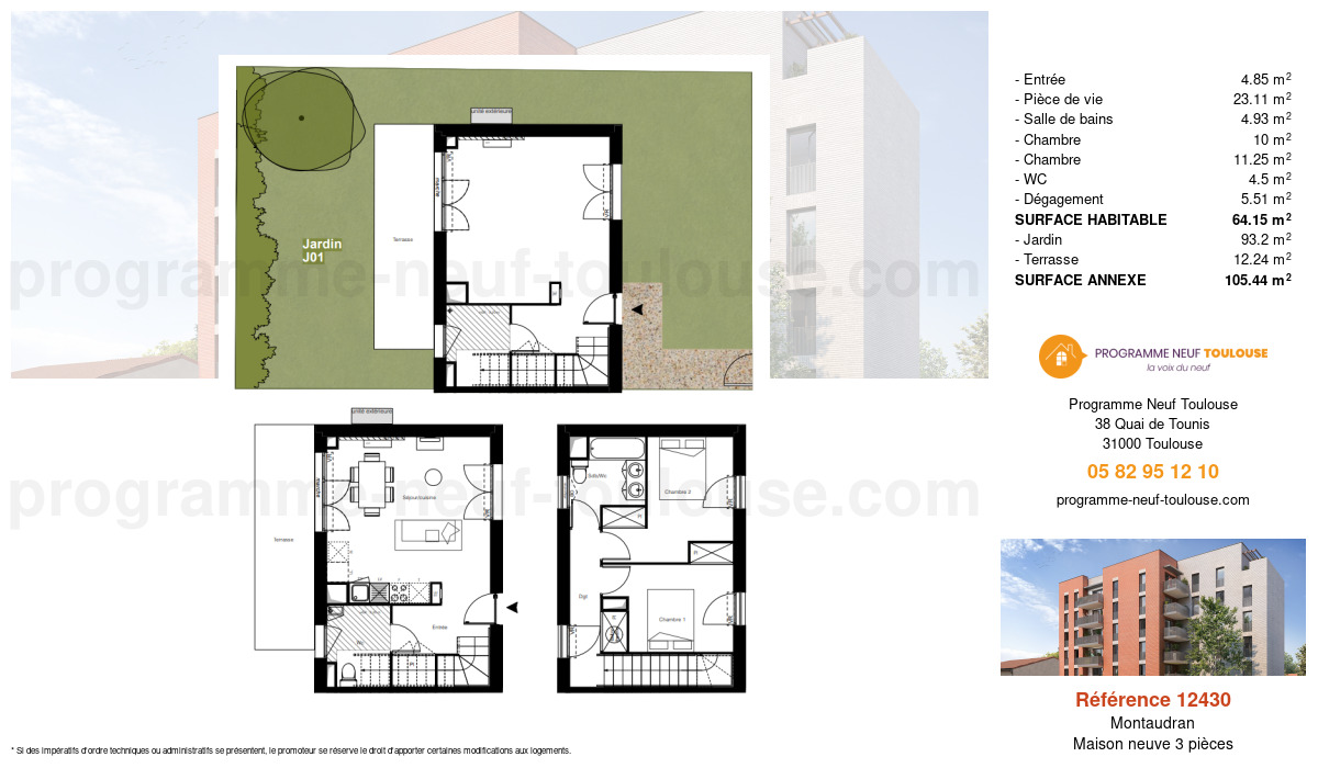 Plan pour un Maison neuve de  64.15m² à
					Montaudran